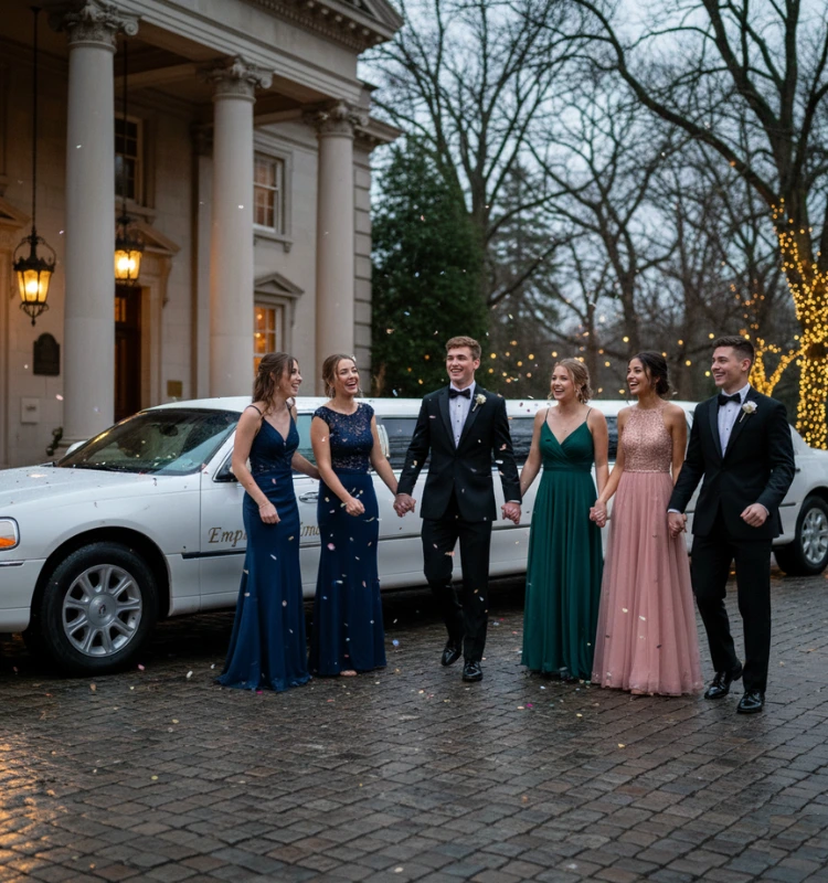 students-arriving-in-style-with-empires-limo-nj-prom-limos-at-luxury-venue Luxury prom limo service with chauffeur