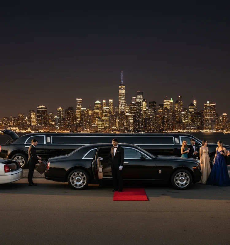 black-luxury-limo-with-chauffeur-along-with-pessengers-in-car-rental-new-york-ny-at-night
