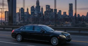 black-luxury-sedan-on-bridge-for-manhattan-to-lga-car-service