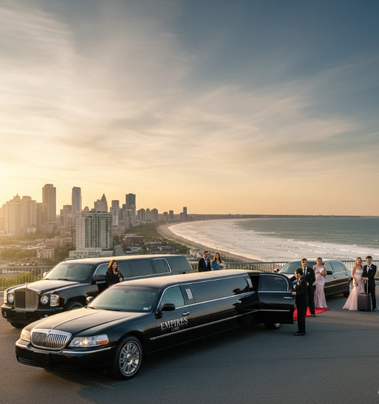 car-rental-new-jersey-luxury-limos-with-formal-passengers-overlook-coastline-at-sunset