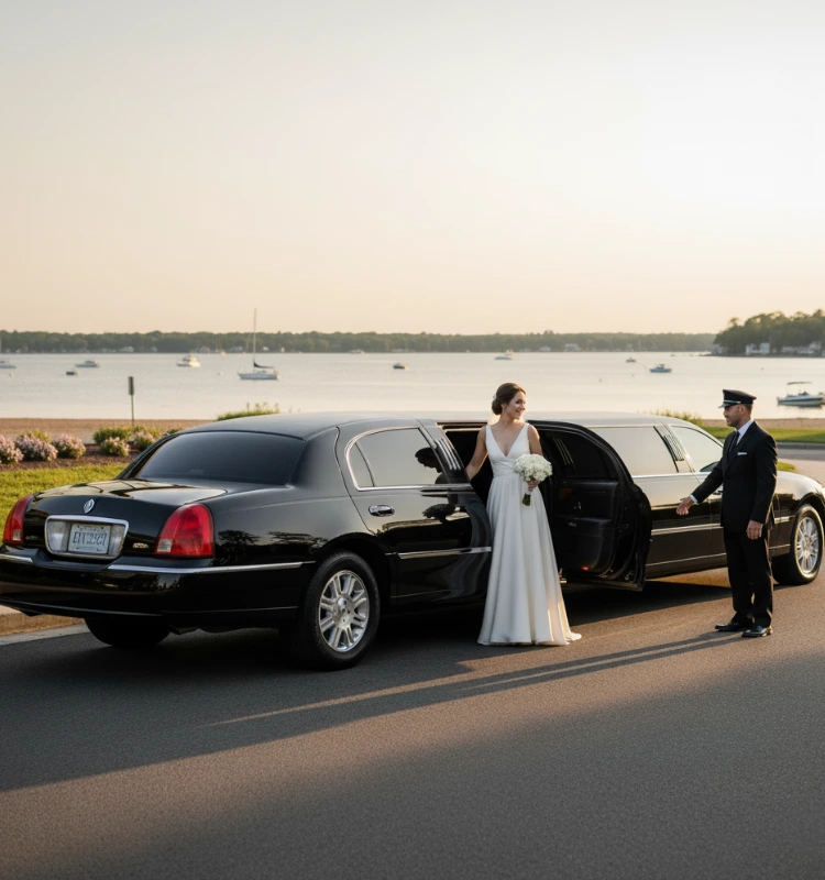 limo-service-lakewood-nj-chauffeur-and-bride-at-a-venue