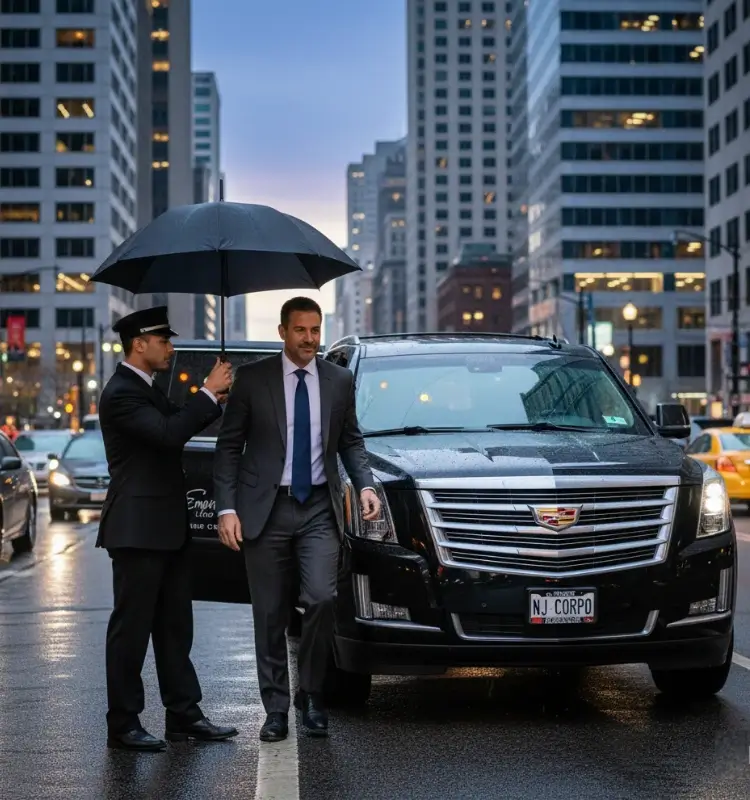 limo-service-lakewood-nj-chauffeur-with-a-businessman-at-a-venue