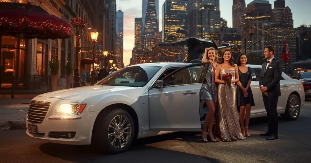 luxury-arrival-with-friends-after-satisfacttory-answwer-about-how-much-to-rent-a-limo-in-nyc-prom-night