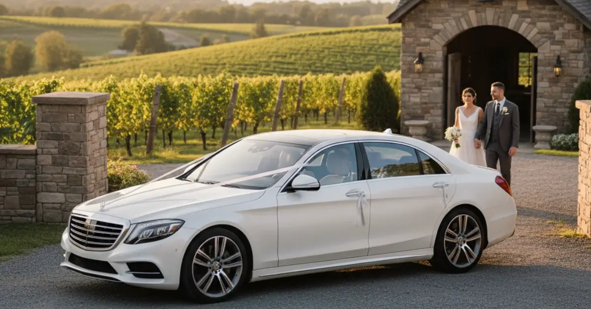 newlywed-couple-in-mercedes-limo-syracuse-wedding-transportation-guide