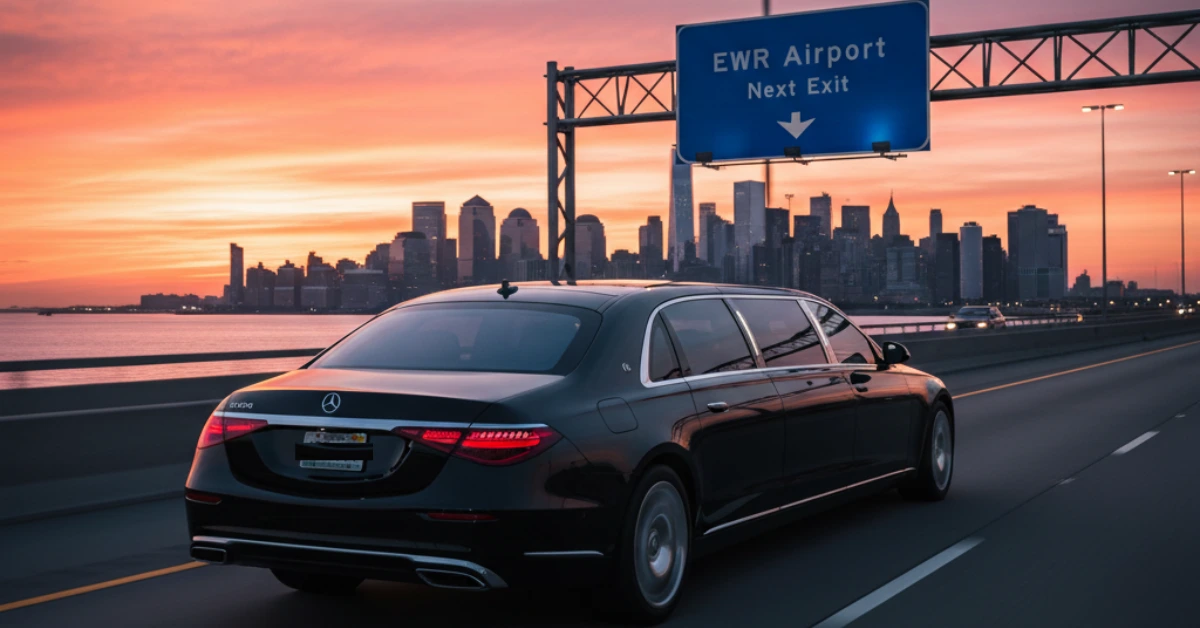 seamless-luxury-transport-on-road-with-sign-describing-ewr-airport-how-far-from-new-york