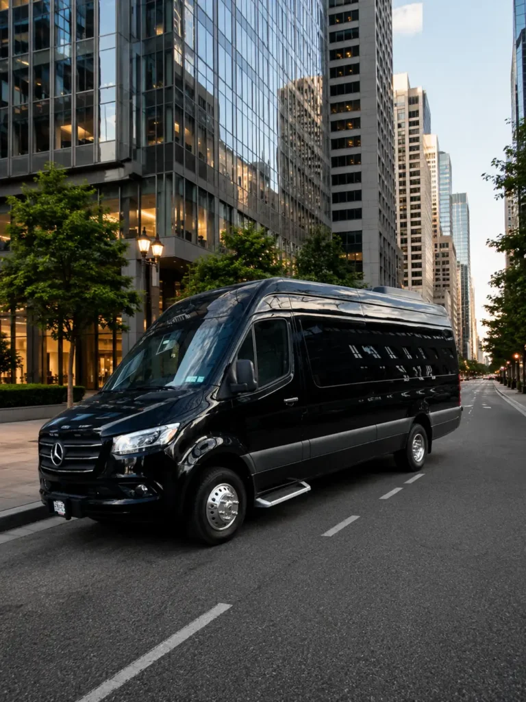 black-mercedes-sprinter-van-with-professional-chauffeur-for-corporate-transportation